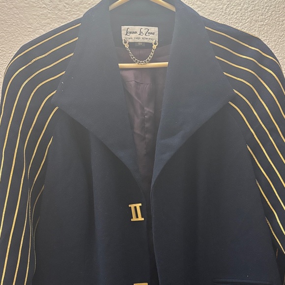 Vintage 80-90s Elegant Navy Trench Coat with Gold Accents - Picture 3 of 5